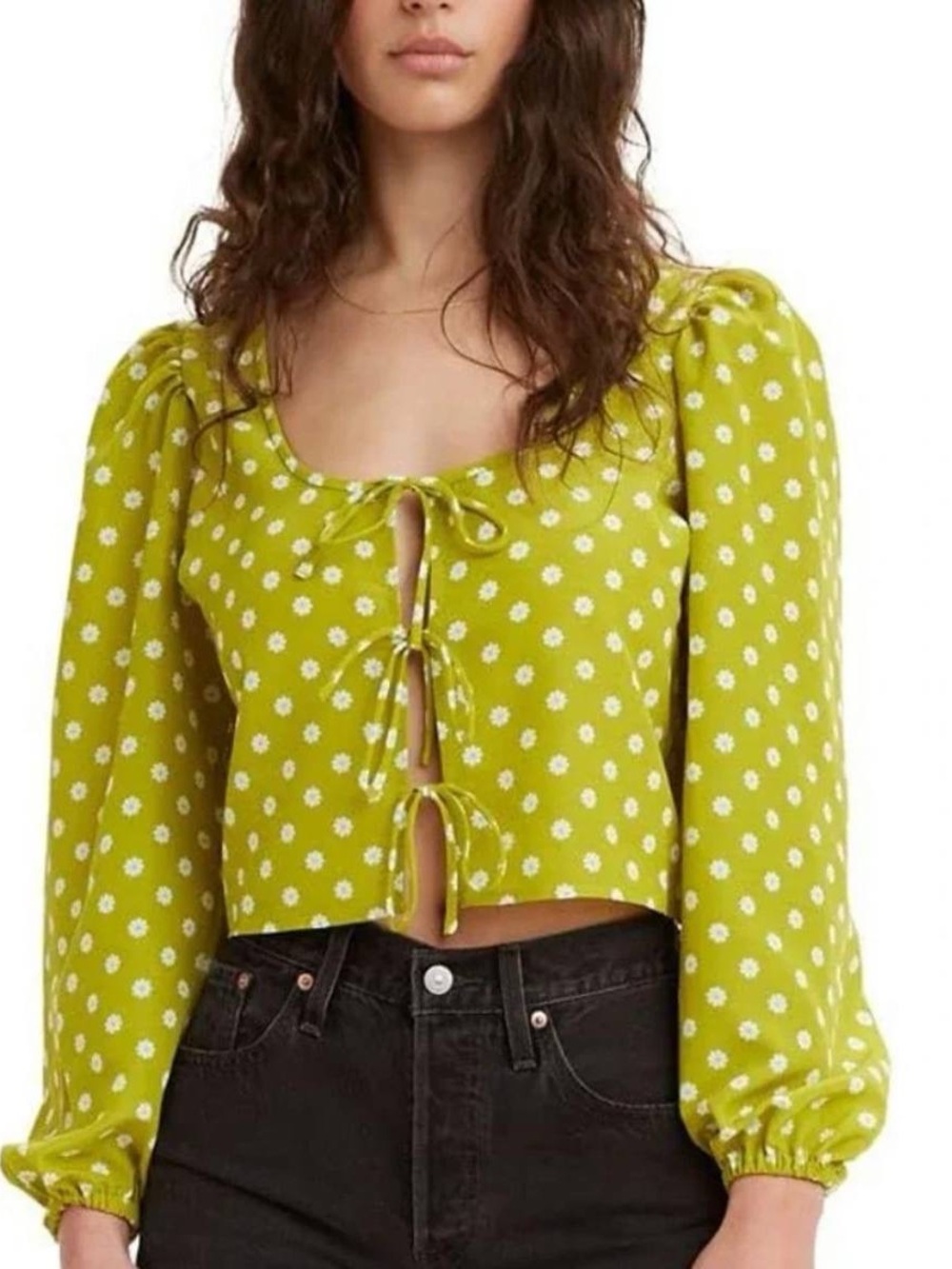 Levi’s Women’s Lime Green Daisy Tie-Front Crop Top (Size:M)